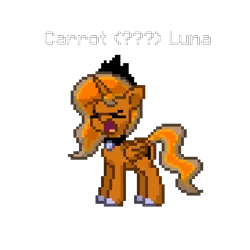 Size: 816x816 | Tagged: safe, artist:apexsoundwave, derpibooru import, alicorn, pony, pony town, carrot, carrot luna, female, food, inside joke, mare, meme, pixel art, screaming, shitposting, simple background, solo, transparent background, wat, yelling