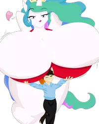 Size: 2400x3000 | Tagged: suggestive, artist:foxfencer, artist:speedbumpv-drop, derpibooru import, princess celestia, oc, oc:beau, anthro, anthro oc, big breasts, bra, breasts, busty princess celestia, canon x oc, clothes, colored, female, giantlestia, heart, huge breasts, hyper, hyper breasts, impossibly large breasts, impossibly large thighs, larger female, loincloth, macro, male, shipping, simple background, size difference, smaller male, straight, thighs, thunder thighs, transparent background, underwear