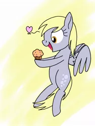 Size: 768x1024 | Tagged: safe, artist:windy breeze, derpibooru import, derpy hooves, pegasus, pony, flying, food, muffin, solo