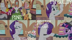 Size: 2000x1125 | Tagged: safe, derpibooru import, edit, edited screencap, editor:quoterific, screencap, applejack, gustave le grande, pinkie pie, rarity, twilight sparkle, earth pony, gryphon, pony, unicorn, mmmystery on the friendship express, >:), amused, applebutt, applejack's hat, butt, cowboy hat, drama queen, eyes closed, female, hat, male, mare, plot, rarity being rarity, smiling, unicorn twilight