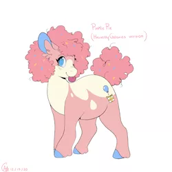 Size: 2000x2000 | Tagged: safe, artist:heavenlygalaxies, derpibooru import, pinkie pie, earth pony, pony, alternate design, coat markings, colored hooves, confetti, ear fluff, female, mare, redesign, simple background, solo, tongue out, white background