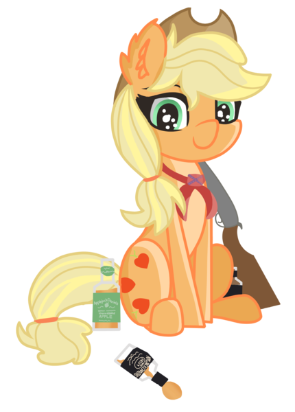 Size: 1328x1851 | Tagged: safe, artist:coffeeponee, derpibooru import, applejack, pony, alcohol, applejack daniel's, confederate flag, female, gun, handkerchief, hat, mare, shotgun, simple background, solo, weapon