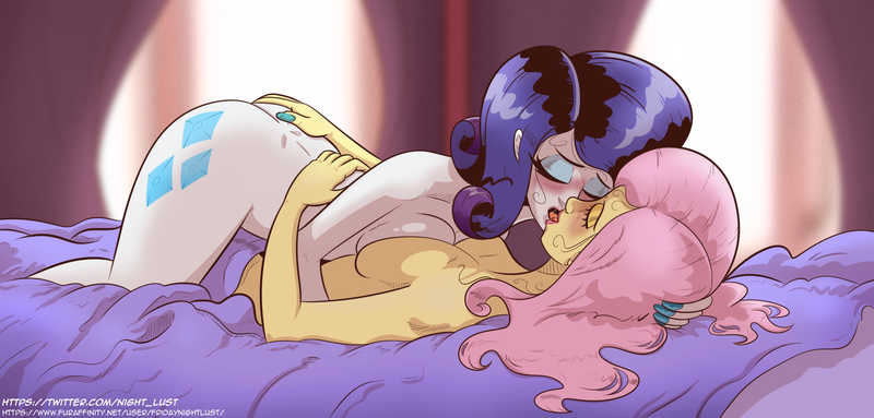 Size: 2000x957 | Tagged: questionable, artist:saturdaymorningproj, derpibooru import, fluttershy, rarity, human, equestria girls, ass, bed, blushing, blushing profusely, boob squish, breasts, breasts touching, busty fluttershy, busty rarity, butt, butt grab, butt touch, cutie mark, cutie mark on equestria girl, cutie mark on human, dimples of venus, eyes closed, eyeshadow, female, females only, flarity, french kiss, grope, kissing, lesbian, lipstick, makeup, making out, messy hair, nail polish, nudity, shipping, symmetrical docking, tongue out, tongue play