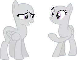 Size: 620x485 | Tagged: safe, artist:maddieadopts, derpibooru import, oc, unofficial characters only, pegasus, pony, bald, base, duo, eyelashes, female, grin, mare, pegasus oc, raised hoof, simple background, smiling, transparent background, wings