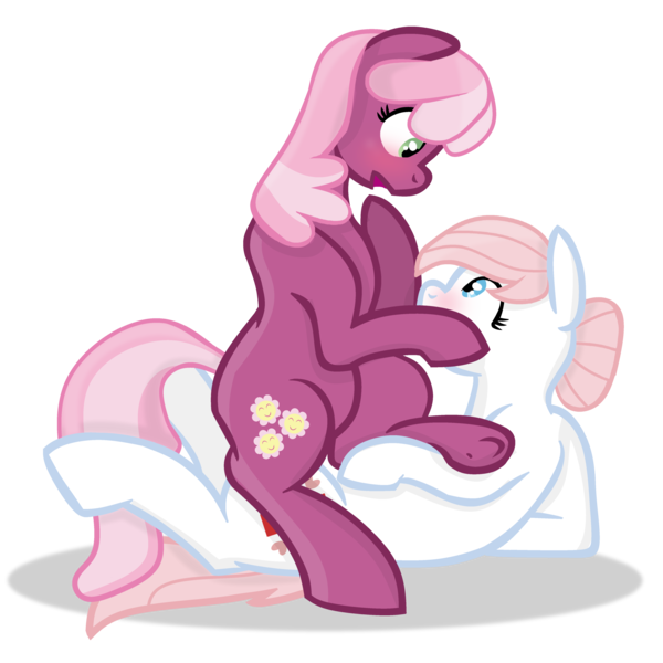 Size: 3000x3000 | Tagged: safe, artist:grapefruitface1, derpibooru import, cheerilee, nurse redheart, base used, blushing, female, hoof on face, lesbian, looking at each other, shipping, shocked, simple background, sitting on, sitting on pony, transparent background, underhoof