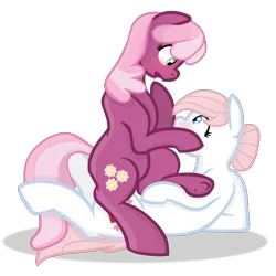 Size: 3000x3000 | Tagged: safe, artist:grapefruitface1, derpibooru import, cheerilee, nurse redheart, base used, blushing, female, hoof on face, lesbian, looking at each other, shipping, shocked, simple background, sitting on, sitting on pony, transparent background, underhoof