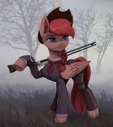 Size: 2500x2818 | Tagged: safe, artist:mrscroup, derpibooru import, oc, unofficial characters only, pegasus, pony, clothes, gun, high res, male, pegasus oc, solo, uniform, weapon, wings