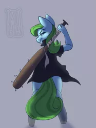 Size: 1293x1725 | Tagged: safe, artist:miha, derpibooru import, oc, oc:gin, anthro, unguligrade anthro, baseball bat, female, nails, solo