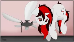 Size: 1502x846 | Tagged: safe, artist:starlight, derpibooru import, oc, oc:blackjack, unofficial characters only, pony, unicorn, fallout equestria, fallout equestria: project horizons, ceiling fan, cute, fanfic art, female, inside joke, mare, solo, stuck, wat