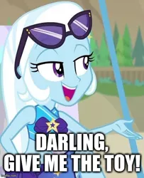 Size: 550x677 | Tagged: safe, derpibooru import, edit, edited screencap, screencap, trixie, human, equestria girls, equestria girls series, forgotten friendship, caption, clothes, forced meme, image macro, impact font, meme, open mouth, swimsuit, text