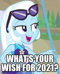 Size: 550x677 | Tagged: safe, derpibooru import, edit, edited screencap, screencap, trixie, equestria girls, equestria girls series, forgotten friendship, 2021, caption, clothes, female, image macro, impact font, open mouth, solo, swimsuit, text