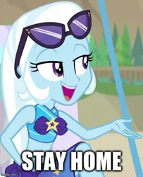 Size: 550x677 | Tagged: safe, derpibooru import, edit, edited screencap, screencap, trixie, equestria girls, equestria girls series, forgotten friendship, caption, coronavirus, covid-19, forced meme, hypocrisy, image macro, impact font, low effort, meme, op wants attention, social distancing, text