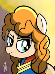 Size: 2048x2732 | Tagged: safe, artist:huskyleafstudios, derpibooru import, pear butter, pony, captain marvel (marvel), crossover, female, mare, marvel