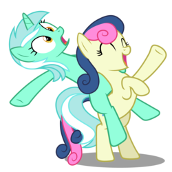 Size: 250x250 | Tagged: artist needed, safe, deleted from derpibooru, derpibooru import, bon bon, lyra heartstrings, sweetie drops, earth pony, pony, unicorn, amused, bipedal, bon bon is amused, duo, eyes closed, female, lesbian, lyra riding bon bon, lyrabon, open mouth, ponies riding ponies, rearing, riding, shipping, simple background, transparent background, vector