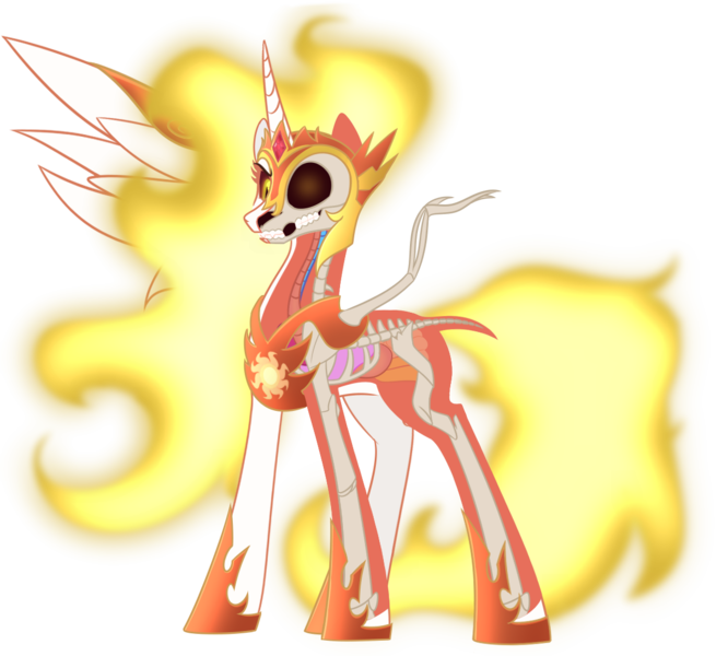 Size: 1200x1100 | Tagged: safe, artist:enigmadoodles, derpibooru import, daybreaker, pony, bone, dissectibles, organs, simple background, skeleton, solo, transparent background