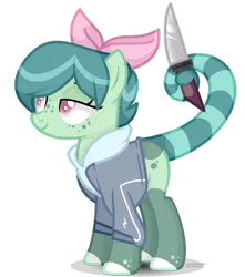 Size: 1280x1451 | Tagged: safe, artist:bebraveforme, derpibooru import, oc, earth pony, pony, augmented tail, female, knife, mare, prehensile tail, simple background, solo, tail holder, transparent background, yandere