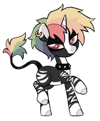 Size: 1055x1280 | Tagged: safe, artist:renhorse, derpibooru import, oc, oc:rainbow flash, hybrid, zony, ear piercing, earring, female, jewelry, piercing, simple background, solo, transparent background