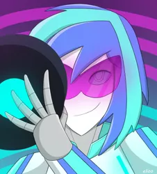 Size: 1191x1318 | Tagged: safe, artist:elioo, derpibooru import, vinyl scratch, equestria girls, crossover, cybertronian, equestria bots, record, smiling, species swap, transformerfied, transformers, transformers robots in disguise (2015), visor