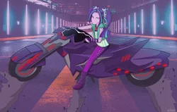 Size: 1193x757 | Tagged: safe, artist:elioo, derpibooru import, aria blaze, equestria girls, akira, anime reference, crossover, decepticon, determined, drifting, equestria bots, fracture (decepticon), motorcycle, reference, road, transformers, transformers robots in disguise (2015)