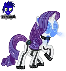 Size: 3840x4154 | Tagged: safe, artist:damlanil, derpibooru import, rarity, pony, unicorn, boots, clothes, collar, cutie mark accessory, cutie mark collar, female, gas mask, hazmat pony drone, heart, heart eyes, horn, latex, looking at you, mare, mask, raised hoof, rubber, rubber drone, shiny, shiny mane, shoes, show accurate, simple background, solo, transformation, transparent background, vector, wingding eyes