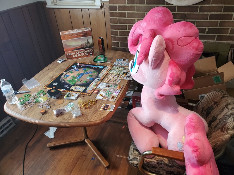 Size: 4032x3024 | Tagged: safe, artist:lanacraft, derpibooru import, pinkie pie, earth pony, board game, bubble berry, irl, male, photo, plushie, rule 63, terraforming mars