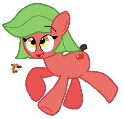 Size: 457x442 | Tagged: safe, artist:jario, derpibooru import, ponified, earth pony, pony, apple, digital art, female, food, inanimate insanity, mare, running, simple background, smiling, solo, transparent background
