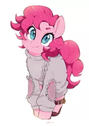 Size: 2480x3508 | Tagged: safe, artist:potetecyu_to, derpibooru import, pinkie pie, earth pony, pony, clothes, cute, diapinkes, female, high res, looking at you, mare, ponk, simple background, smiling, solo, white background