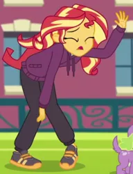 Size: 336x438 | Tagged: safe, derpibooru import, screencap, spike, spike the regular dog, sunset shimmer, dog, equestria girls, equestria girls series, stressed in show, stressed in show: rainbow dash, spoiler:eqg series (season 2), cropped, offscreen character