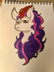 Size: 774x1032 | Tagged: safe, artist:ladyenfield, derpibooru import, kirin oc, oc, oc:wintertide frost, unofficial characters only, kirin, big ears, bust, female, looking at you, mane, photo, portrait, sketchbook, solo, traditional art