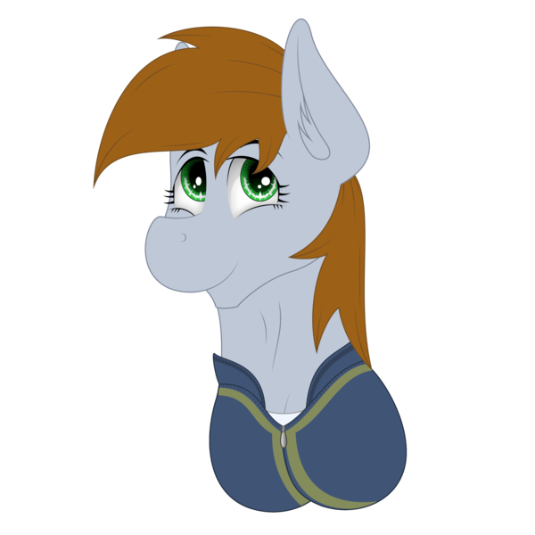 Size: 4000x4000 | Tagged: safe, artist:zeronitroman, derpibooru import, oc, oc:littlepip, pony, fallout equestria, adorable littlepip, brown mane, bust, clothes, commission, commissioner:rautamiekka, cute, cute smile, eyelashes, female, gray coat, green eyes, looking up, mare, muscles, shirt, simple background, smiling, solo, transparent background, undershirt, vault suit