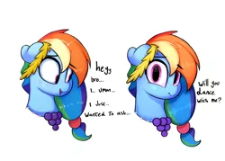 Size: 5834x4167 | Tagged: safe, artist:welost, derpibooru import, rainbow dash, pegasus, pony, absurd resolution, accessories, alternate hairstyle, blushing, bronybait, cute, dashabetes, dialogue, floppy ears, jewelry, looking at you, necklace, nervous, smiling, solo, text