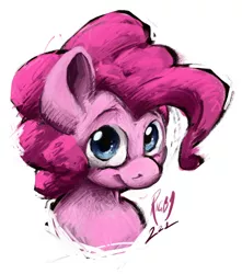 Size: 2254x2545 | Tagged: safe, artist:rigbyh00ves, derpibooru import, pinkie pie, earth pony, pony, bust, female, happy, high res, looking at you, mare, portrait, simple background, smiling, solo, three quarter view, white background