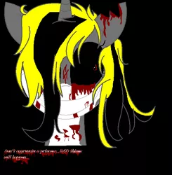 Size: 640x652 | Tagged: semi-grimdark, artist:juliet-gwolf18, derpibooru import, oc, oc:juliet, unofficial characters only, alicorn, pony, alicorn oc, black sclera, blood, bust, edgy, female, grin, horn, insanity, mare, ow the edge, smiling, solo, wings