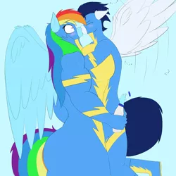 Size: 4000x4000 | Tagged: suggestive, alternate version, artist:astrum, derpibooru import, rainbow dash, soarin', anthro, pegasus, plantigrade anthro, abs, amazon, biceps, big breasts, blushing, boob squish, bottle, breasts, busty rainbow dash, butt, clothes, deltoids, digital art, duo, eyes closed, female, floppy ears, flying, hand on cheek, height difference, holding head, image, kissing, larger female, male, muscles, muscular female, muscular male, onomatopoeia, pants, png, rainbuff dash, rainbutt dash, shipping, shocked, shocked expression, simple background, size difference, skintight clothes, smaller male, soarindash, spread wings, straight, surprised, thighs, thunder thighs, uniform, water, water bottle, wide eyes, wings, wonderbolts, wonderbolts uniform
