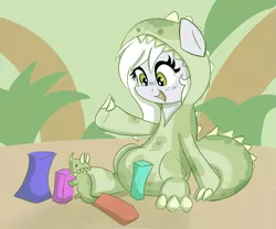 Size: 1539x1280 | Tagged: artist:zalakir, derpibooru import, diaper, diaper fetish, dinosaur, female, fetish, oc, oc:fossil fluster, playing, solo, solo female, suggestive, toy, triceratops