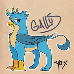 Size: 3000x3000 | Tagged: safe, artist:supermoix, derpibooru import, gallus, gryphon, beak, chest fluff, cute, folded wings, gallabetes, looking back, male, paws, smiling, solo, tail, wings