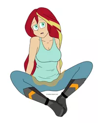 Size: 1280x1600 | Tagged: safe, artist:cadenreigns, derpibooru import, sunset shimmer, human, equestria girls, equestria girls series, boots, clothes, humanized, shoes, sitting, solo