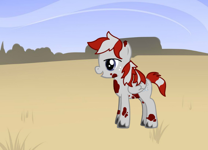 Size: 900x650 | Tagged: safe, artist:urmi charpstin, derpibooru import, oc, oc:lightningcloud, pegasus, pony, fallout equestria, fanfic:fallout equestria: lightning strikes twice, pony creator, colt, cutie mark, fallout, freckles, gray coat, male, pattern, red spots, solo, two toned mane, two toned tail, wasteland