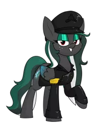 Size: 1400x1698 | Tagged: safe, artist:moonatik, derpibooru import, oc, oc:messer, unofficial characters only, pegasus, pony, clothes, commission, epaulettes, eyeshadow, female, freckles, hat, jacket, leather jacket, makeup, mare, peaked cap, pegasus oc, simple background, solo, transparent background, wings