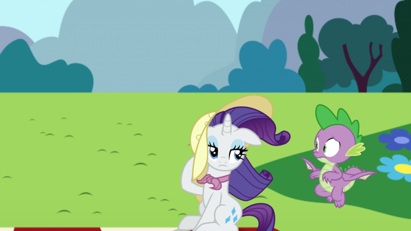 Size: 1280x720 | Tagged: safe, artist:ambassad0r, artist:estories, artist:frownfactory, derpibooru import, edit, editor:jaredking203, vector edit, rarity, spike, dragon, pony, unicorn, duo, female, flying, hat, looking at each other, male, mare, raised hoof, sitting, vector, wind, windswept mane, winged spike