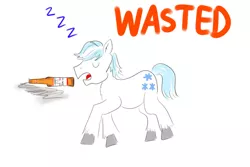 Size: 1024x683 | Tagged: safe, artist:horsesplease, derpibooru import, double diamond, alcohol, bottle, budweiser, drunk, onomatopoeia, sleeping, sound effects, wasted, zzz