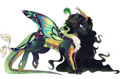 Size: 1850x1200 | Tagged: artist:sunnchild, derpibooru import, draconequus, hybrid, interspecies offspring, oc, offspring, parent:discord, parent:queen chrysalis, parents:discolis, safe, simple background, solo, transparent background