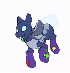 Size: 787x828 | Tagged: safe, artist:hooverlover, derpibooru import, oc, oc:mothball, changeling, insect, pony, clothes, patches, pony oc, socks, tongue out, wings