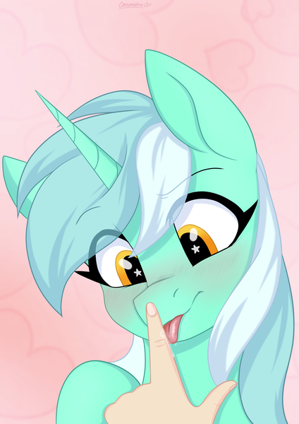 Size: 2894x4093 | Tagged: safe, artist:chickenbrony, derpibooru import, lyra heartstrings, pony, unicorn, blushing, boop, cute, finger, hand, licking, lyrabetes, solo, starry eyes, that pony sure does love hands, tongue out, wingding eyes