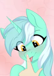 Size: 2894x4093 | Tagged: safe, artist:chickenbrony, derpibooru import, lyra heartstrings, pony, unicorn, blushing, boop, cute, finger, hand, licking, lyrabetes, solo, starry eyes, that pony sure does love hands, tongue out, wingding eyes