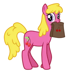 Size: 768x768 | Tagged: safe, artist:tangerinetwime, derpibooru import, cherry berry, earth pony, pony, .ai available, .svg available, bag, cherry, cutie mark, female, food, fruit, mare, mouth hold, redraw, sign, simple background, solo, transparent background, vector