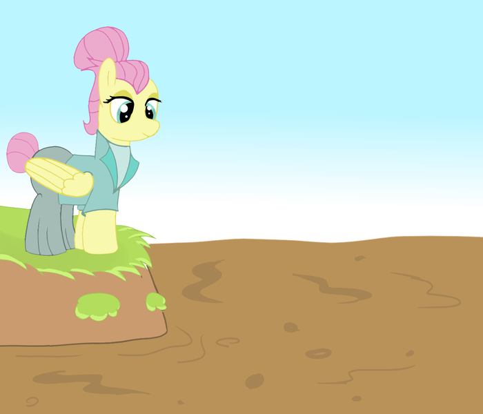 Size: 1400x1200 | Tagged: safe, artist:amateur-draw, derpibooru import, fluttershy, pegasus, pony, alternate hairstyle, clothes, female, mare, mud, pants, severeshy, simple background, solo, suit, wet and messy