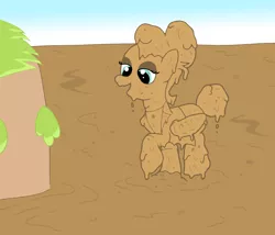 Size: 1400x1200 | Tagged: safe, artist:amateur-draw, derpibooru import, fluttershy, pegasus, pony, alternate hairstyle, clothes, covered in mud, female, mare, mud, mud bath, mud play, mud pony, pants, severeshy, simple background, solo, suit, wet and messy