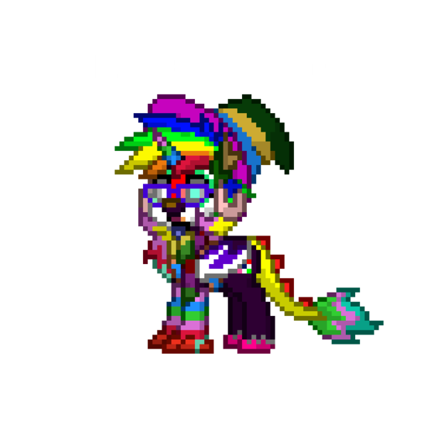 Size: 815x815 | Tagged: safe, artist:apexsoundwave, derpibooru import, oc, oc:dumpster juice, unofficial characters only, hybrid, pony, pony town, glasses, hat, joke oc, multicolored hair, pixel art, rainbow hair, simple background, solo, stylistic suck, transparent background