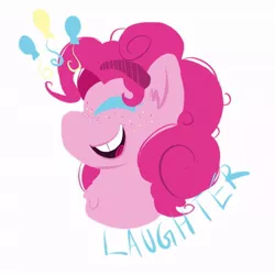 Size: 640x640 | Tagged: safe, artist:artfuldodger2397, derpibooru import, pinkie pie, earth pony, pony, balloon, bust, eyes closed, female, mare, open mouth, simple background, smiling, solo, white background